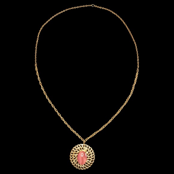 Vintage Pink Stone Gold Sun Pendant Necklace - Picture 2 of 6